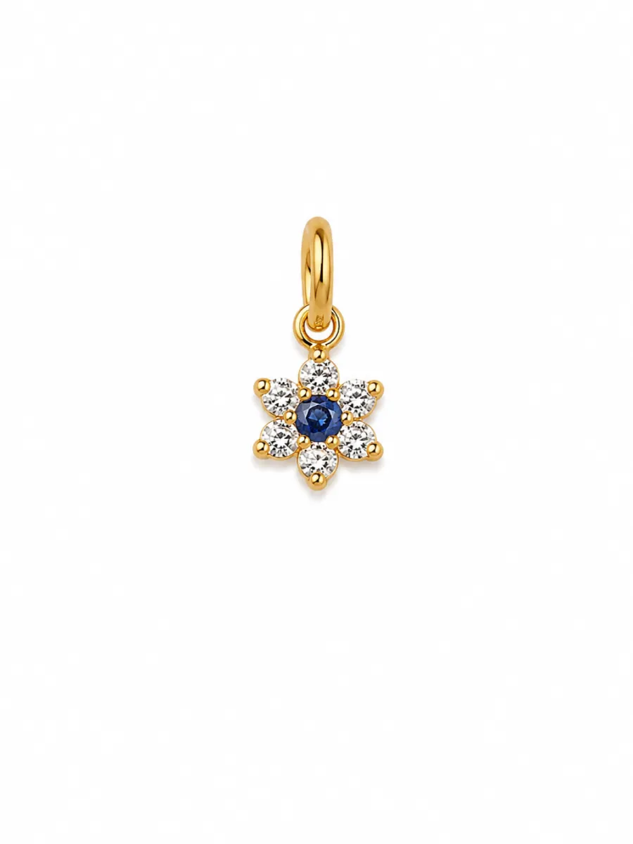 Dije en Flor con Brillantes y Zafiro en Oro Amarillo 18k