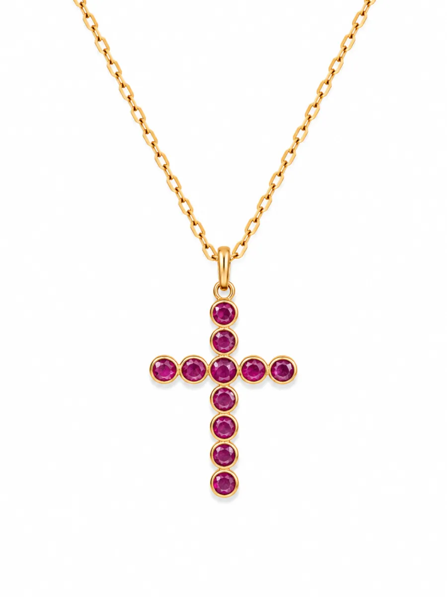 Dije Cruz con Rubies en Oro Rosa 18k